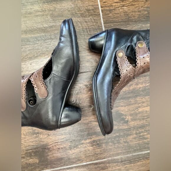 Anthropologie Everybody Chiseled Doily Leather Black Brown Filigree Boot EU 38.5 - Picture 4 of 11